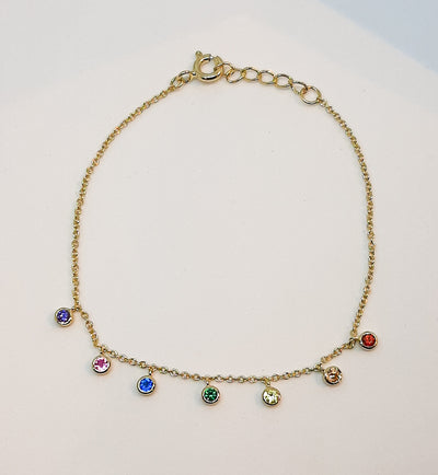 Yellow Gold Multi-Colour Rainbow Droplets Bracelet