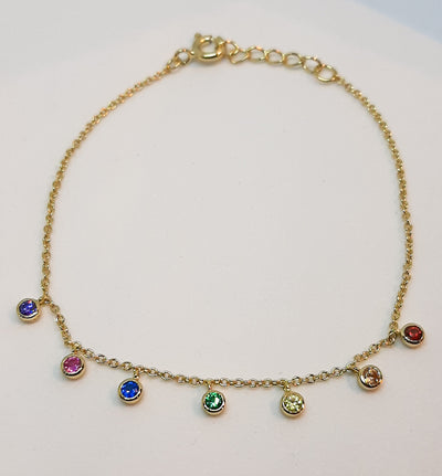 Yellow Gold Multi-Colour Rainbow Droplets Bracelet