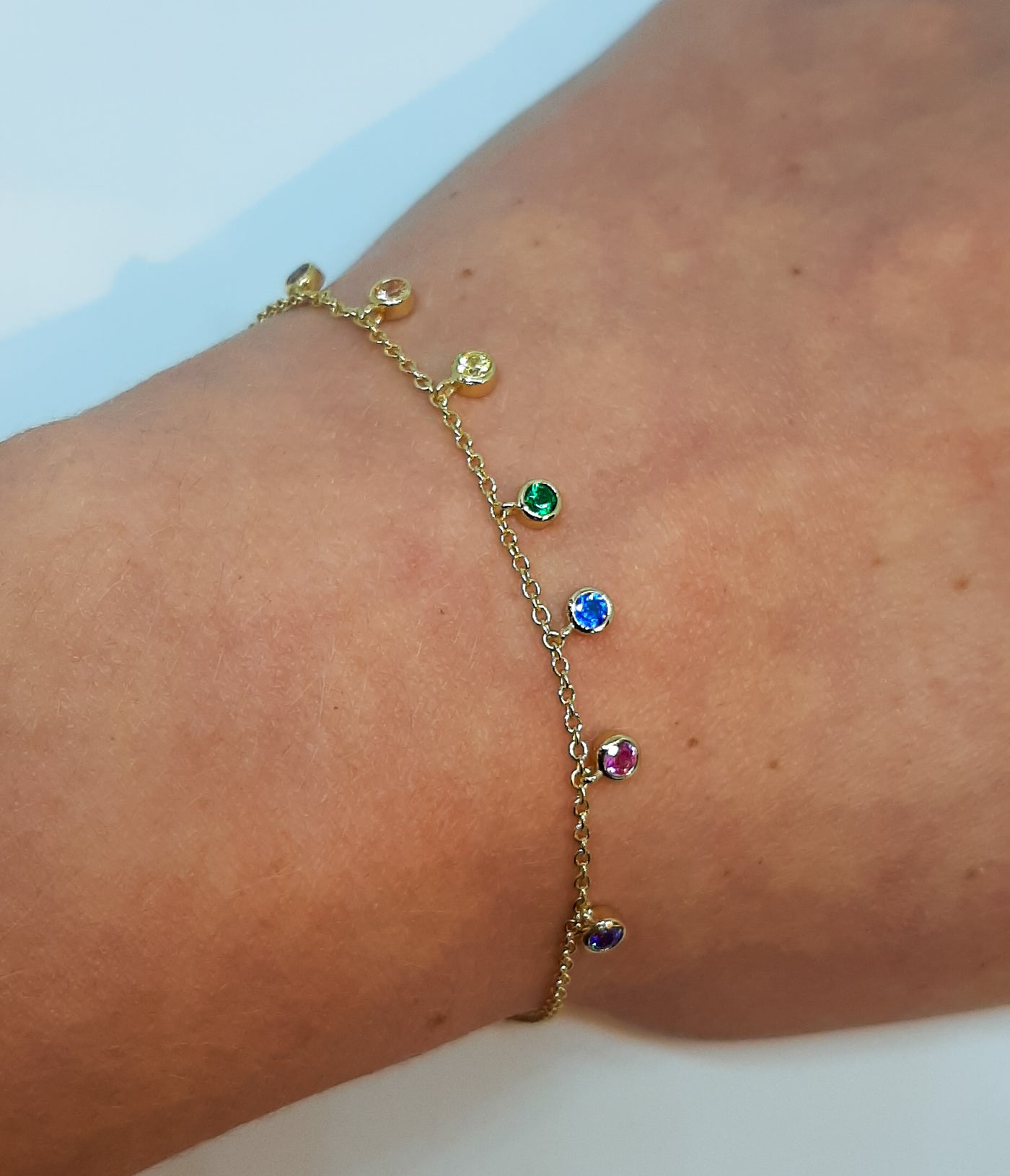 Yellow Gold Multi-Colour Rainbow Droplets Bracelet