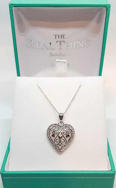 Silver & Rose Gold CZ Heart Pendant