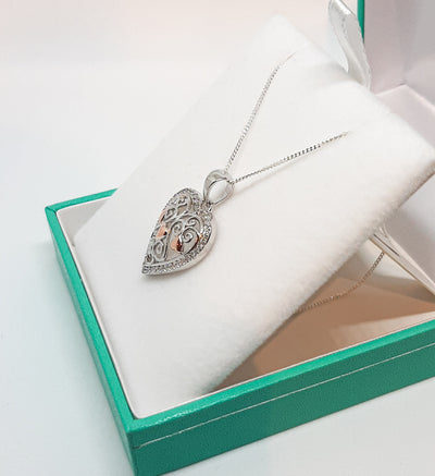 Silver & Rose Gold CZ Heart Pendant