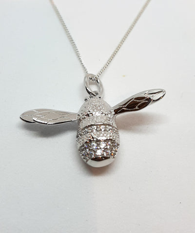 Heavy Silver & CZ Bee Pendant