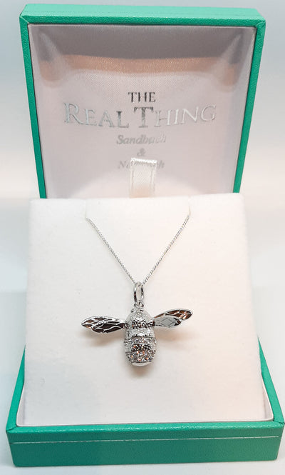 Heavy Silver & CZ Bee Pendant
