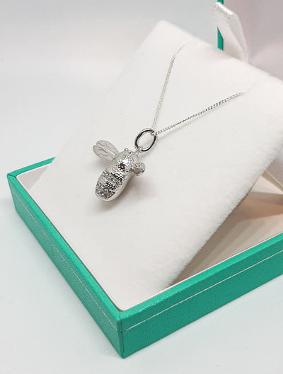 Heavy Silver & CZ Bee Pendant
