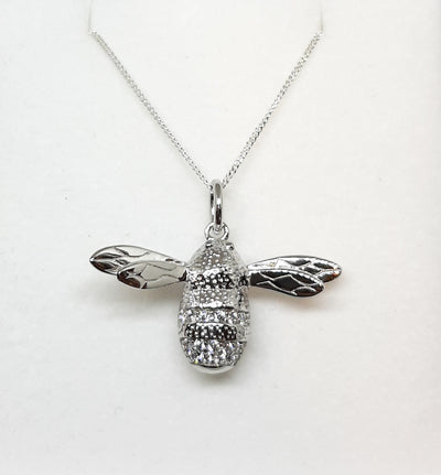 Heavy Silver & CZ Bee Pendant