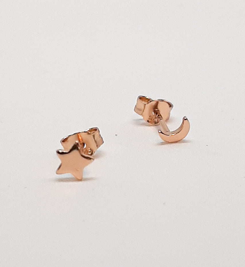 Rose Gold Moon & Star Stud Earrings