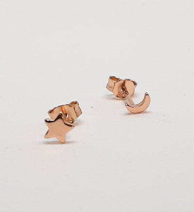 Rose Gold Moon & Star Stud Earrings