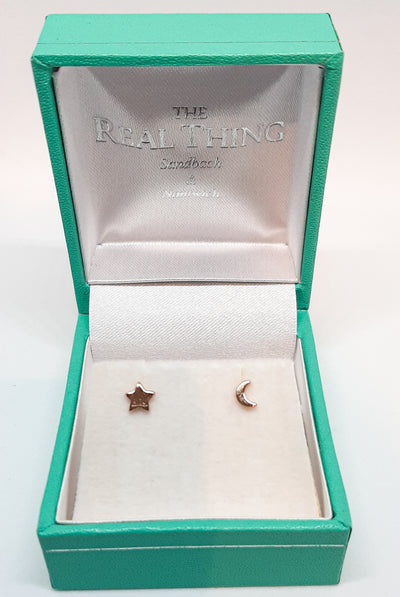 Rose Gold Moon & Star Stud Earrings