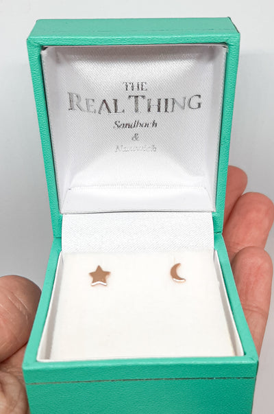 Rose Gold Moon & Star Stud Earrings