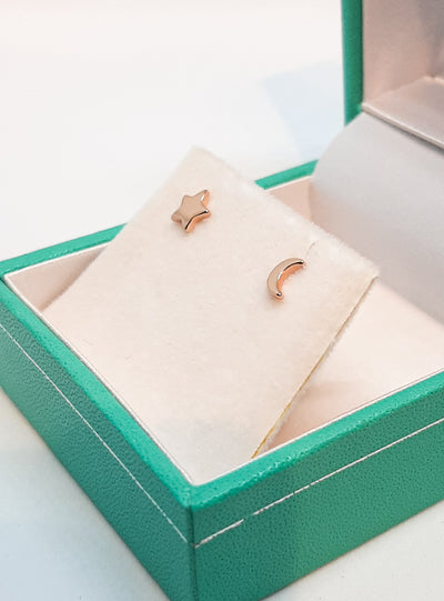 Rose Gold Moon & Star Stud Earrings