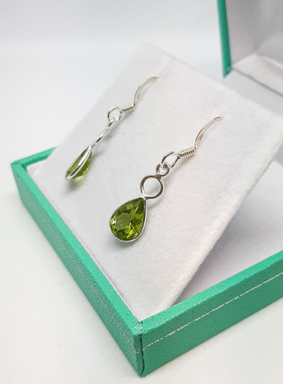 Circle & Teardrop Peridot Drop Earrings