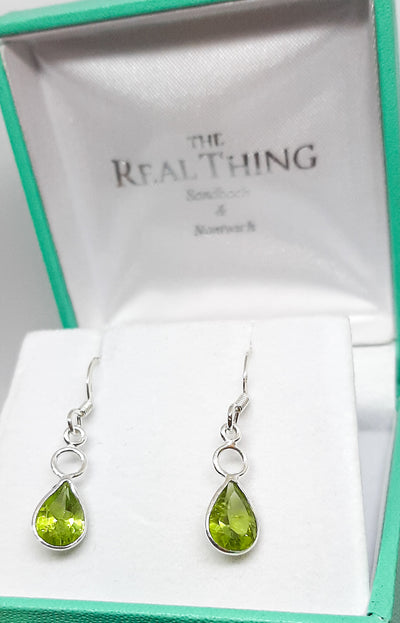 Circle & Teardrop Peridot Drop Earrings
