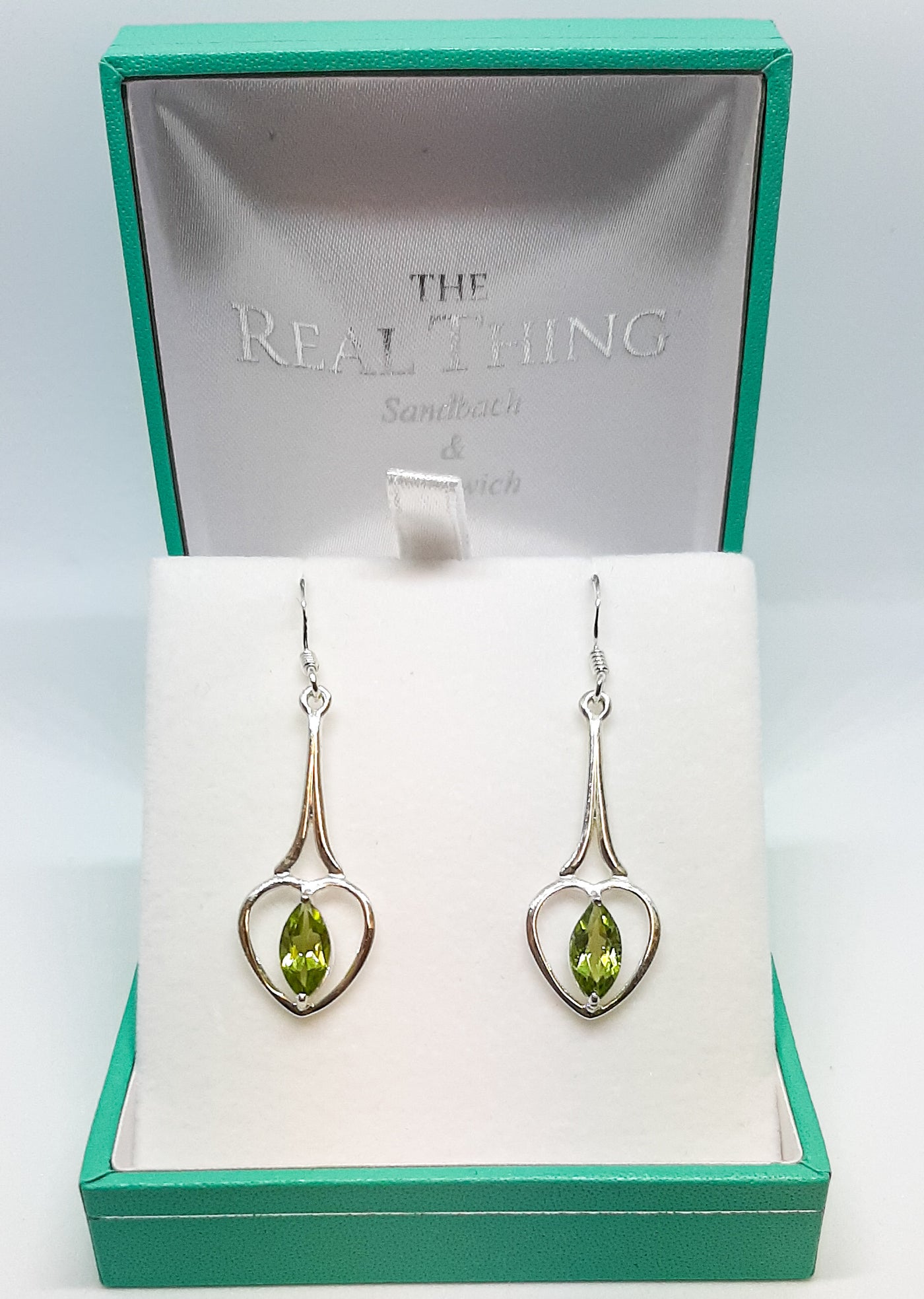 Long Heart Drop Peridot Earrings