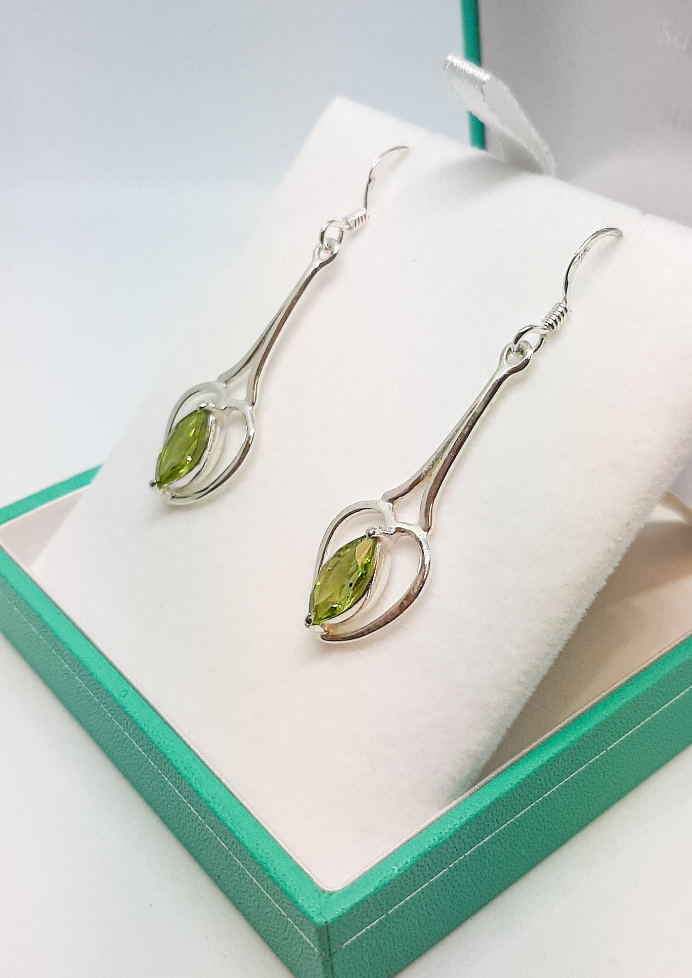 Long Heart Drop Peridot Earrings