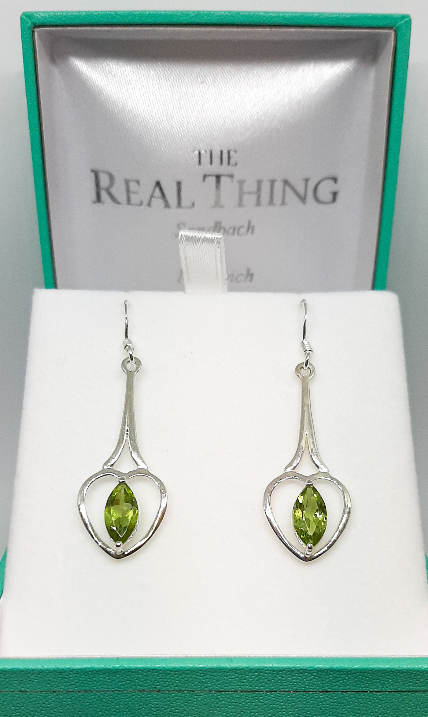 Long Heart Drop Peridot Earrings