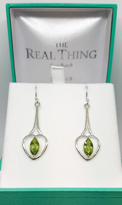 Long Heart Drop Peridot Earrings