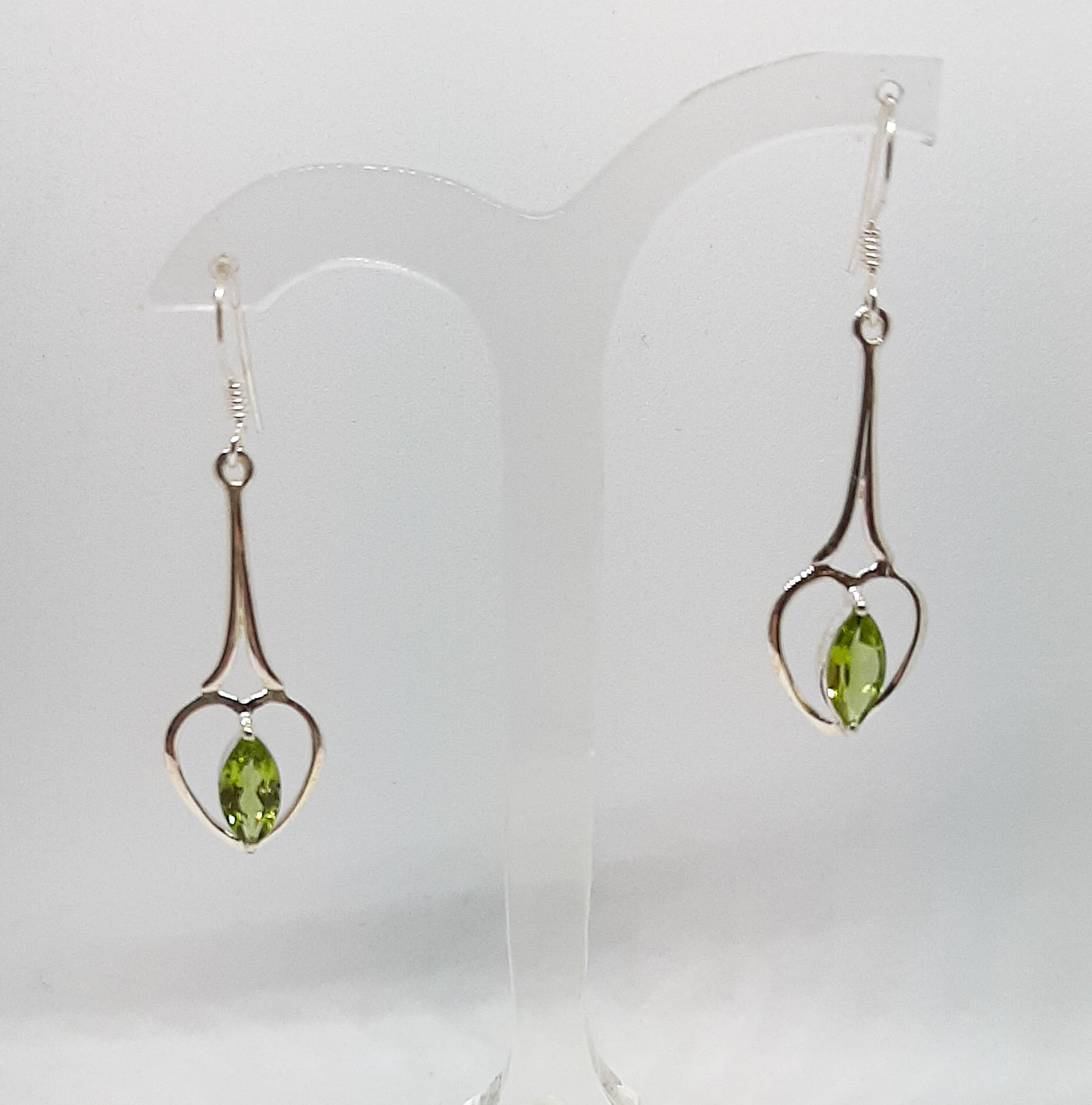 Long Heart Drop Peridot Earrings