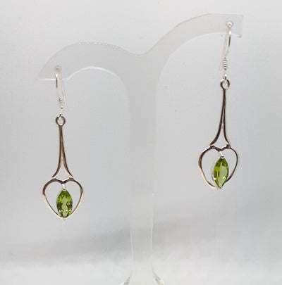 Long Heart Drop Peridot Earrings