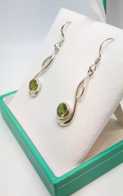 Long Swirl Peridot Drop Earrings