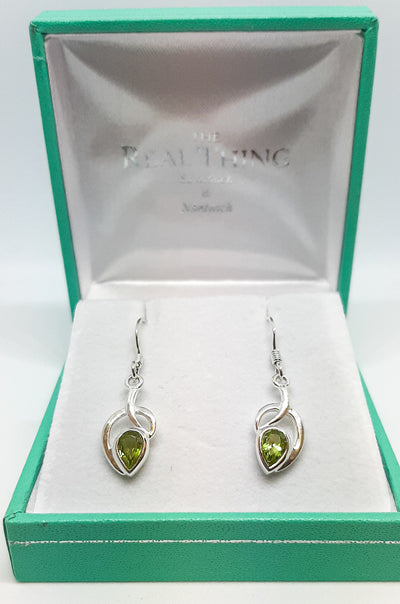 Teardrop Peridot Open Leaf Drop Earrings