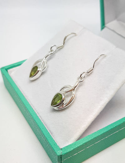 Teardrop Peridot Open Leaf Drop Earrings