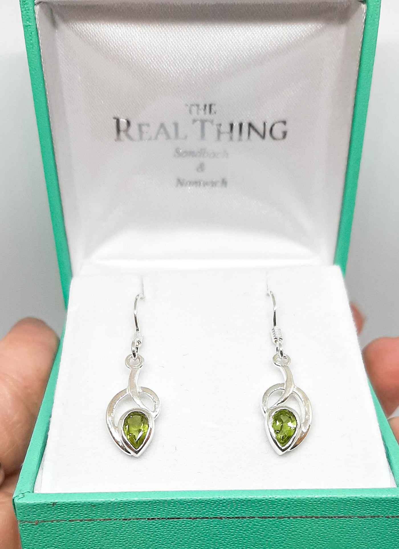 Teardrop Peridot Open Leaf Drop Earrings