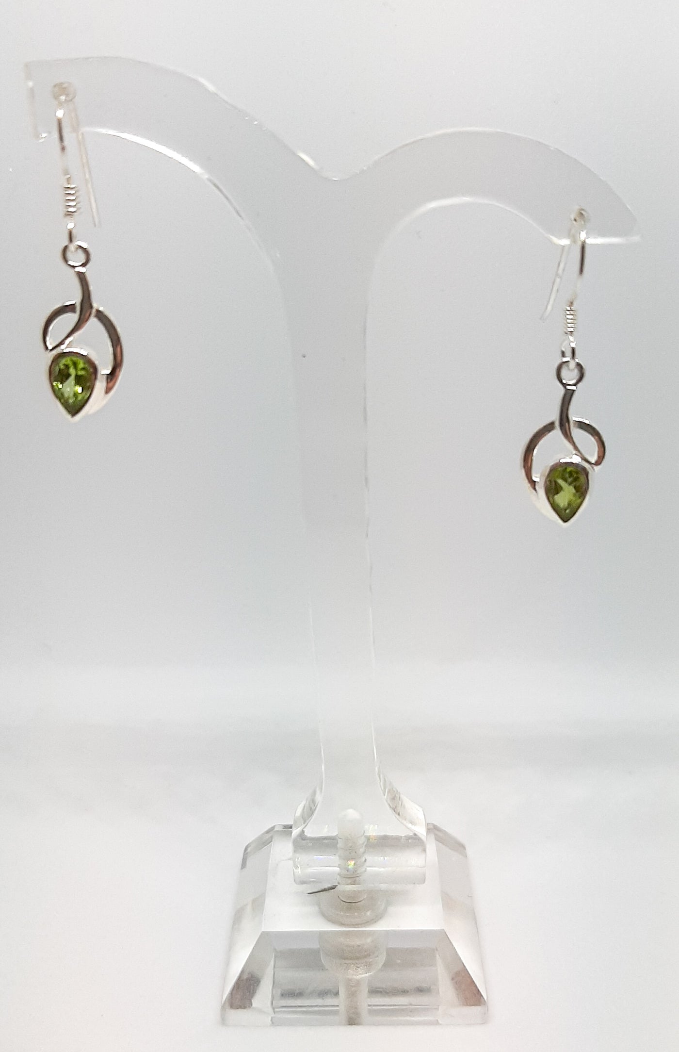 Teardrop Peridot Open Leaf Drop Earrings