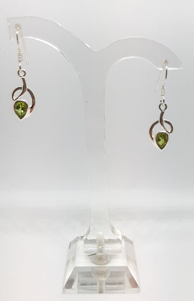 Teardrop Peridot Open Leaf Drop Earrings