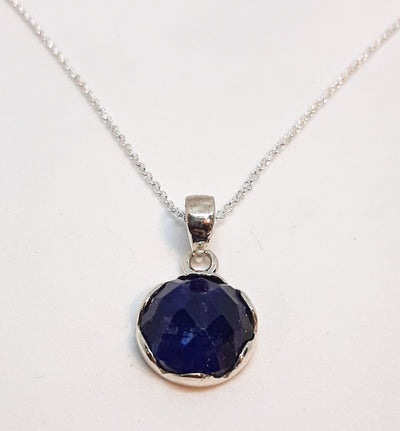 Sapphire Round Scallop Edge Pendant