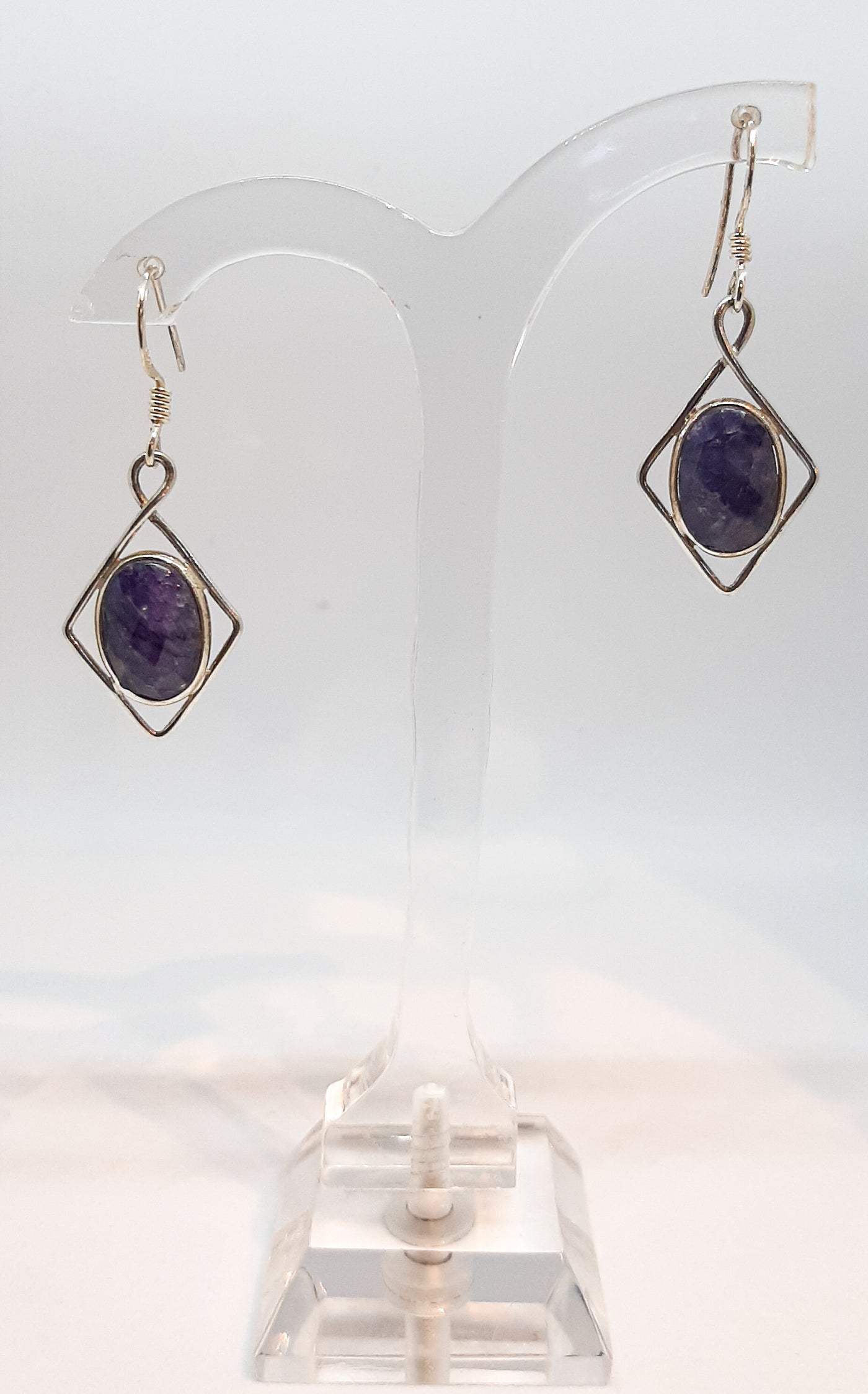 Oval Sapphire Diamond Shape Drop Earrings