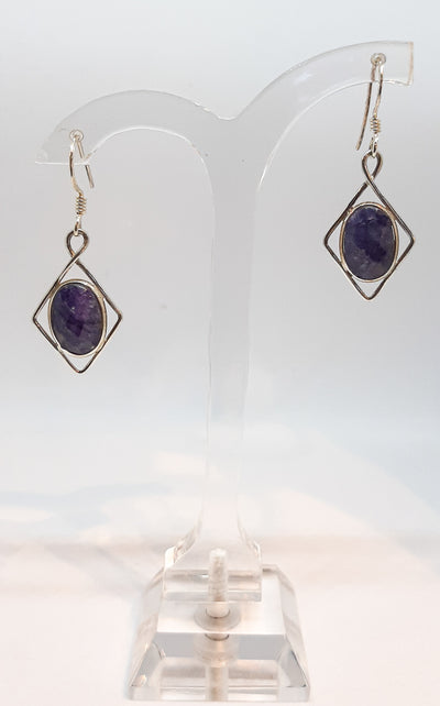 Oval Sapphire Diamond Shape Drop Earrings