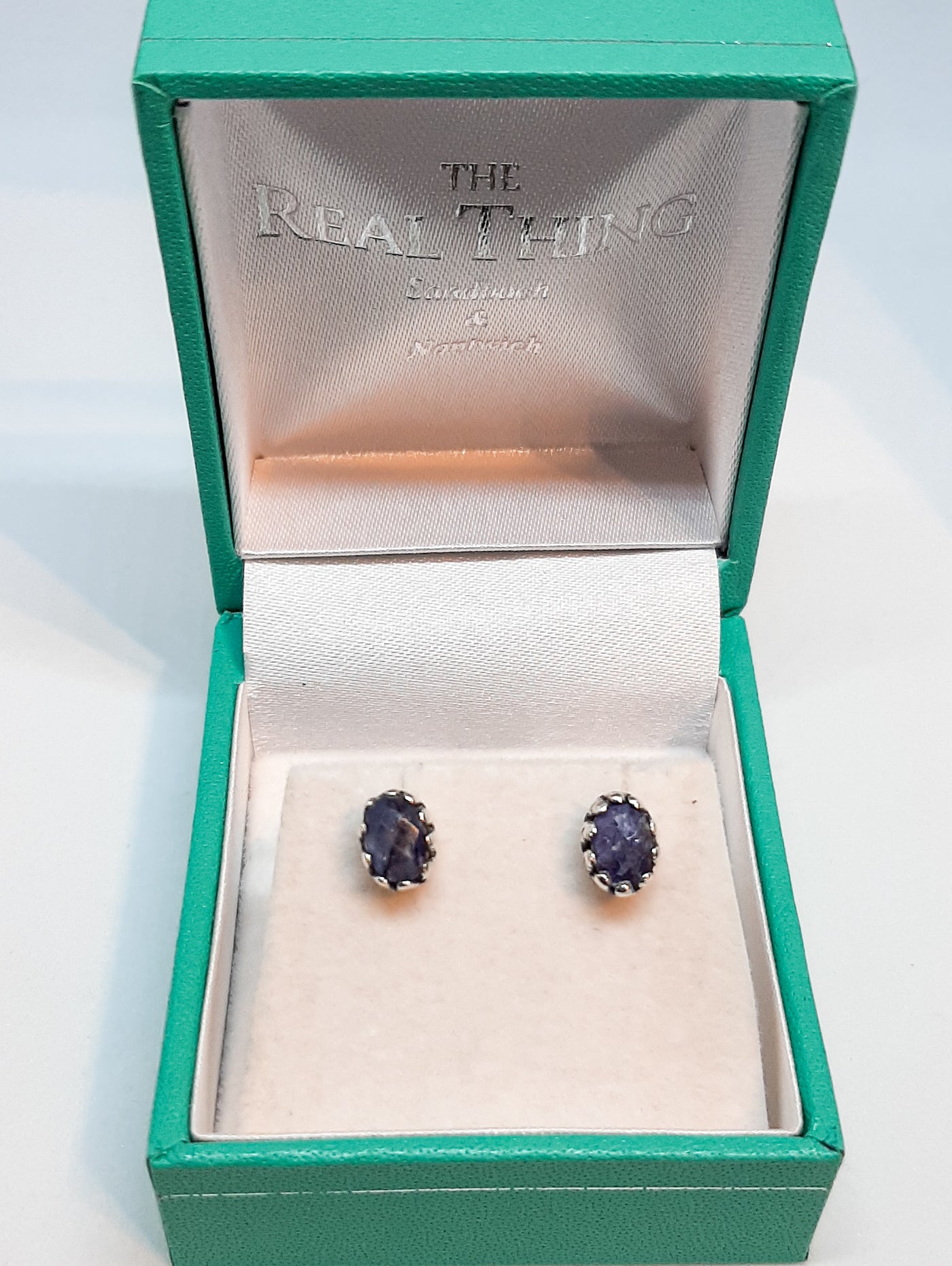 Sapphire Oval Crown Edge Stud Earrings
