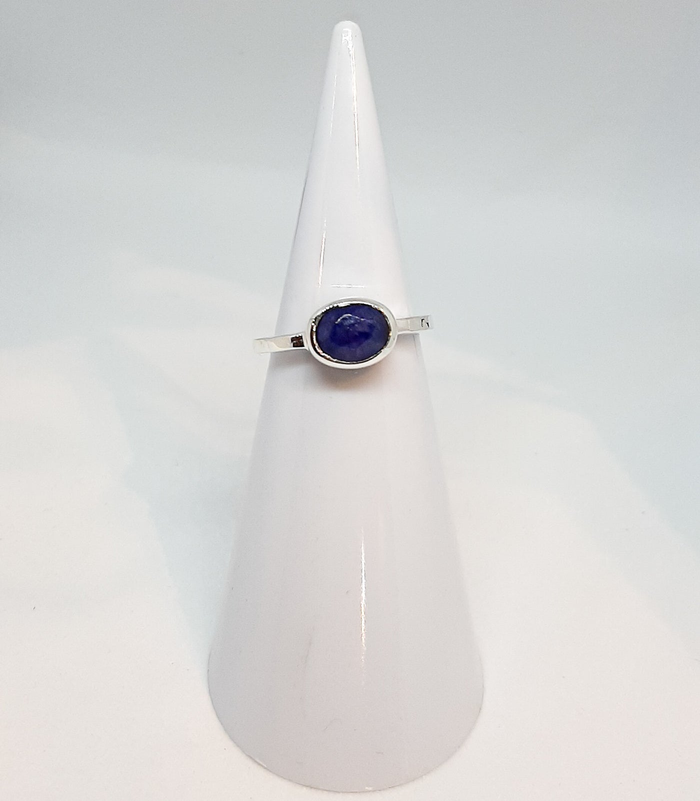 Sapphire Oval Stone Hammered Band Ring