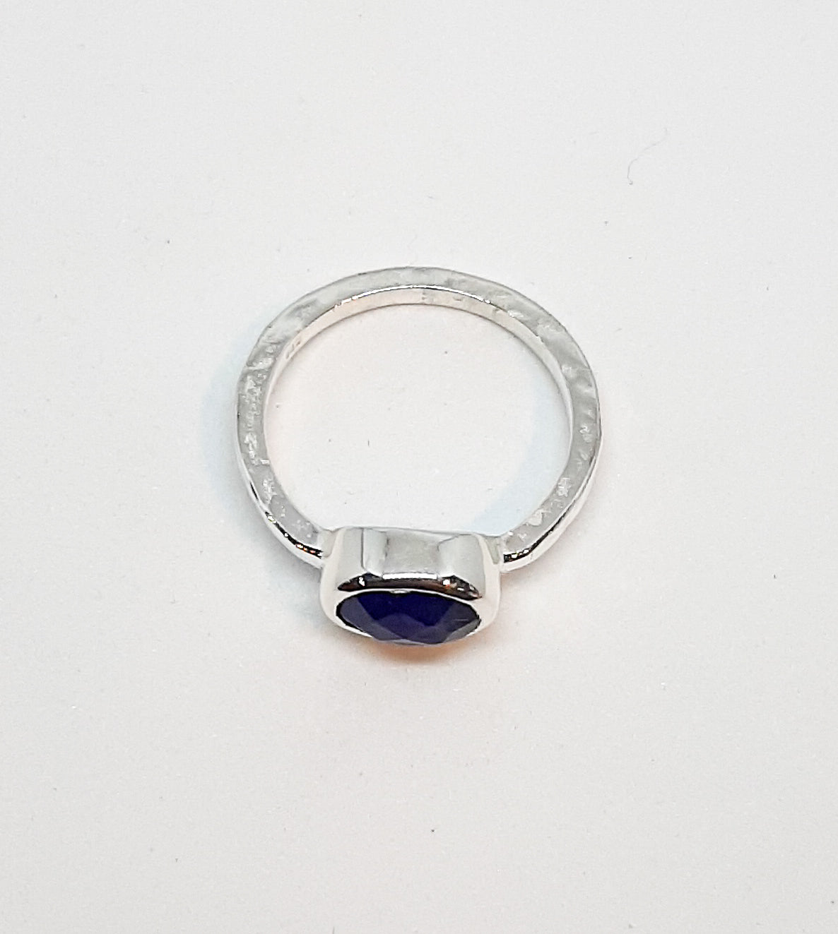 Sapphire Oval Stone Hammered Band Ring
