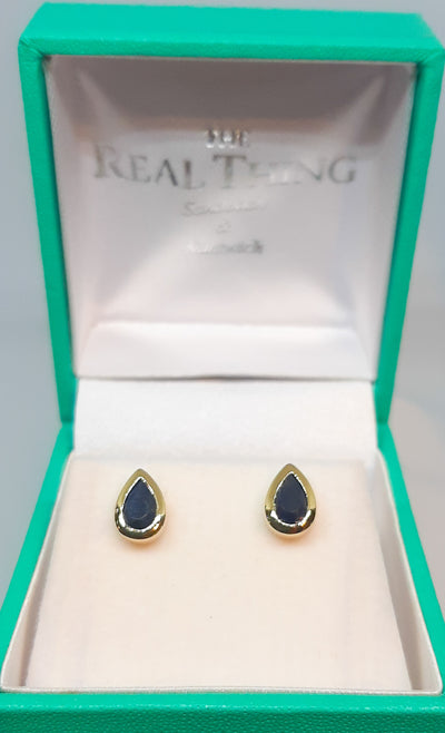 9ct Gold Sapphire Teardrop Stud Earrings