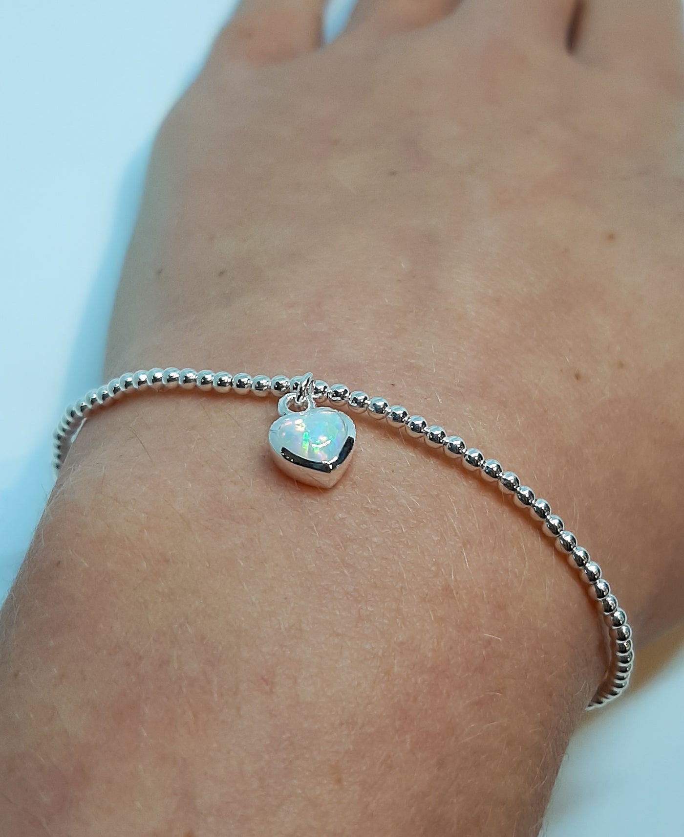Opal Heart Beaded Stretch Bracelet