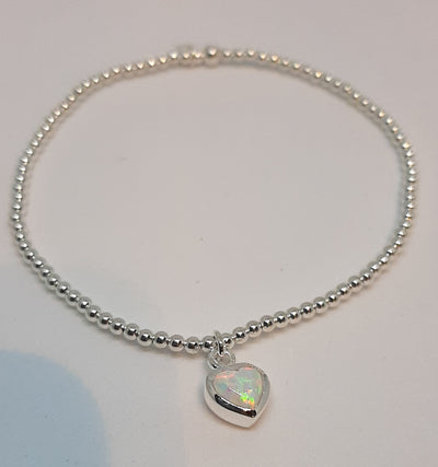 Opal Heart Beaded Stretch Bracelet