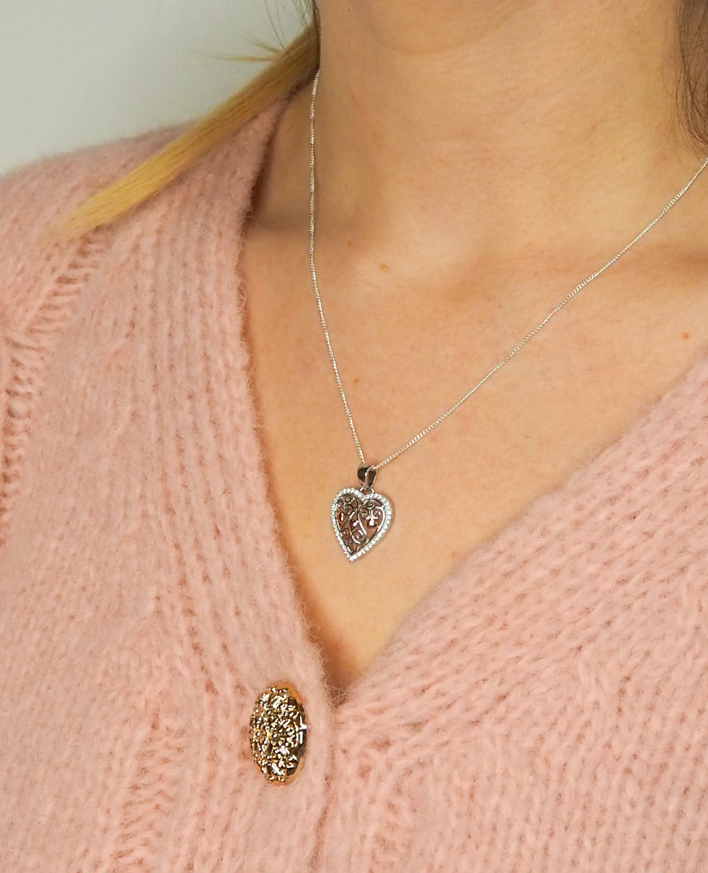 Silver & Rose Gold CZ Heart Pendant