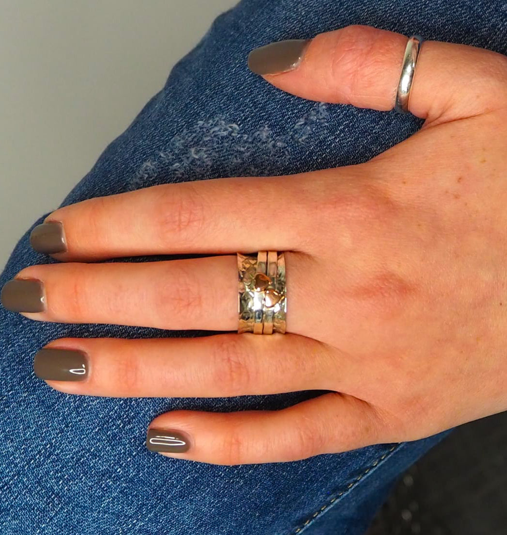 Silver & Rose Gold Hearts Spinning Ring