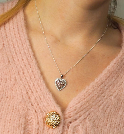 Silver & Rose Gold CZ Heart Pendant