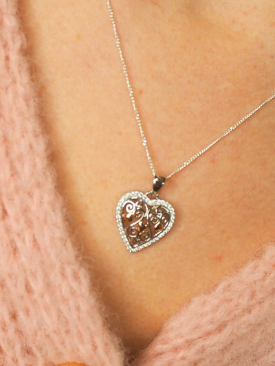 Silver & Rose Gold CZ Heart Pendant