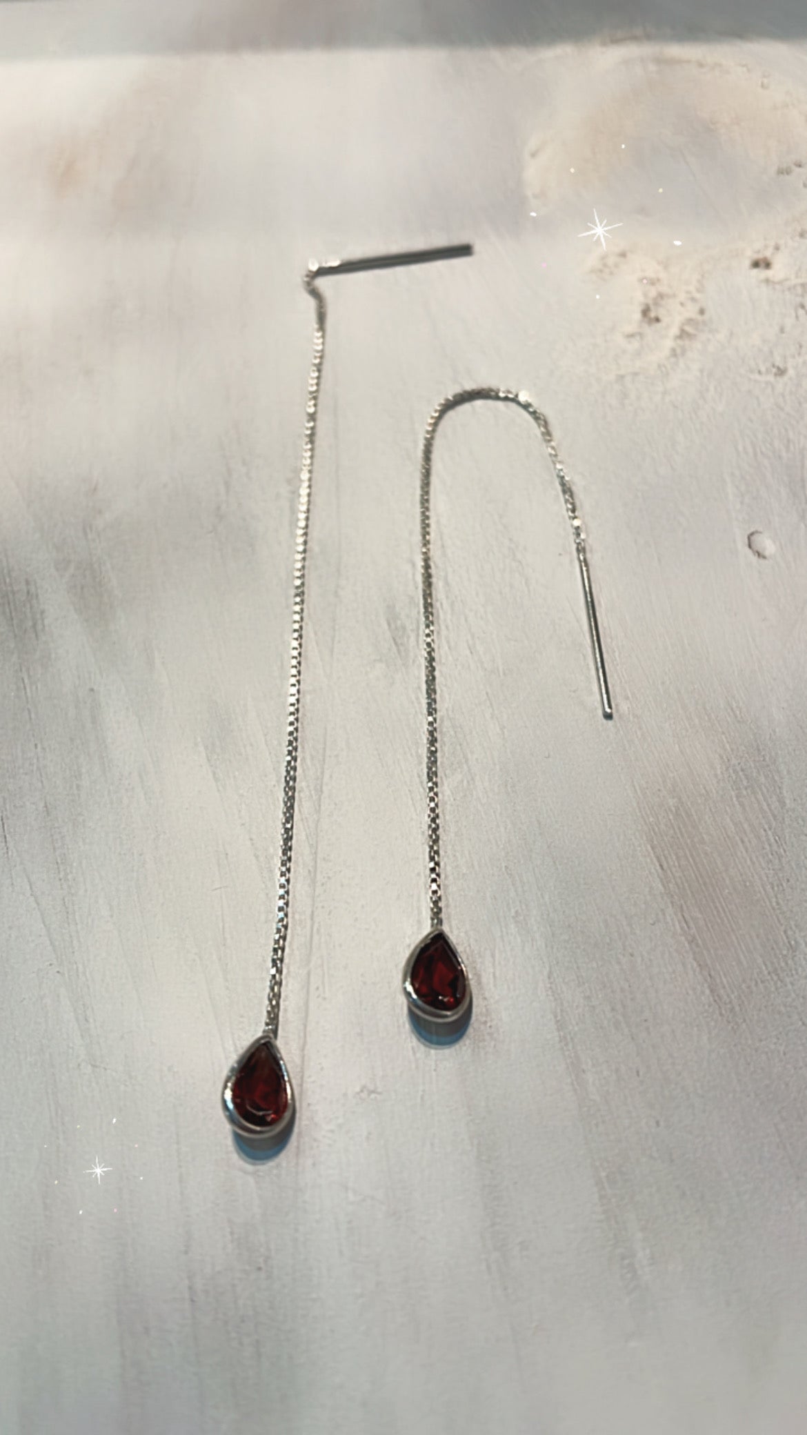 Long Chain Teardrop Garnet Drop Earrings