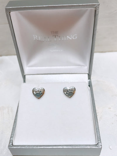 Heart Paw Print Stud Earrings