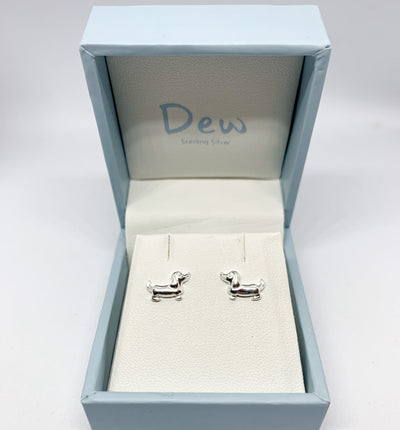 silver sausage dog stud earrings