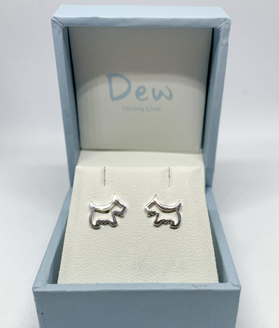 dew silver scottie dog stud earrings