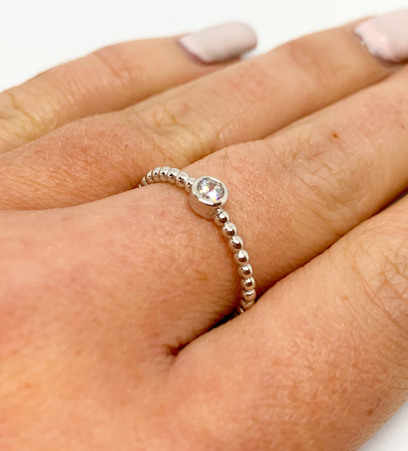 Silver Crystal Bobble Ring