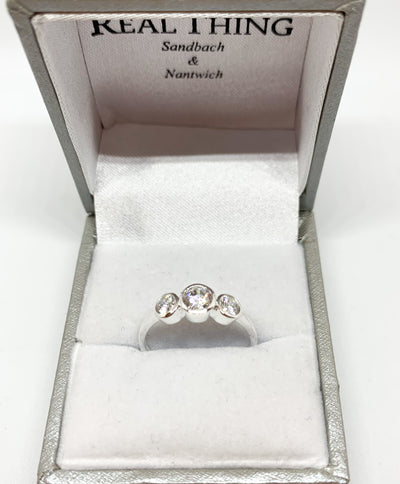 triple cubic zirconia bezel set silver ring