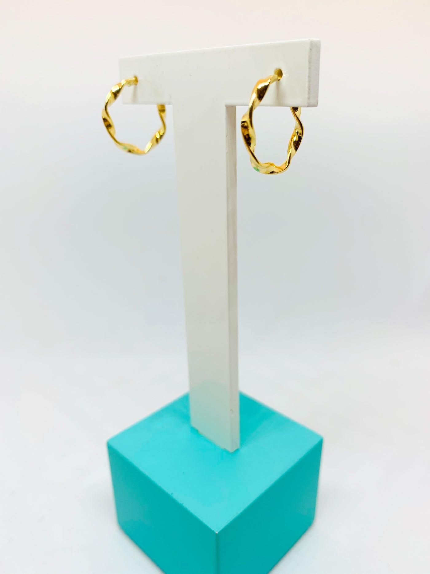 Gold Twisted Hoop Stud Earrings