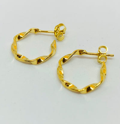 Gold Twisted Hoop Stud Earrings