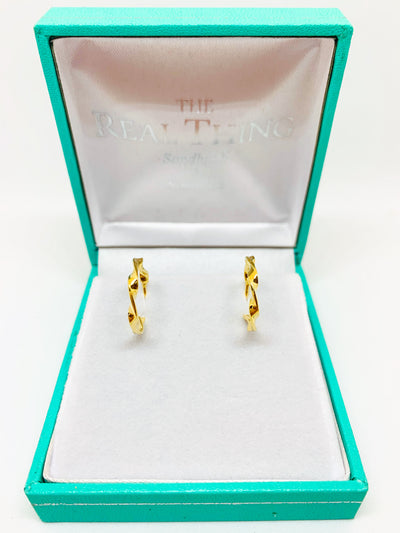 Gold Twisted Hoop Stud Earrings